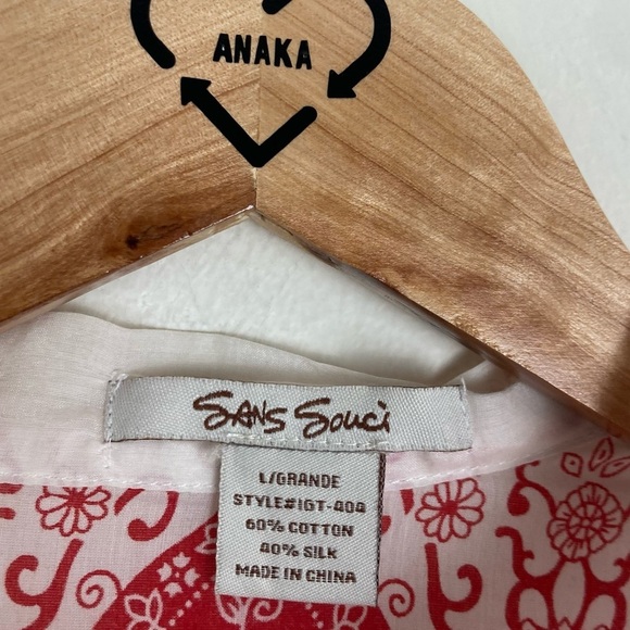 Sans Souci silk cotton blend boho open red and white top. Size large - Picture 4 of 5